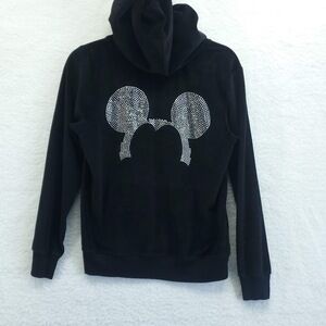 Disney Luxe Womens Black Rhinestone Mickey Ears Full Zip Track Jacket Medium